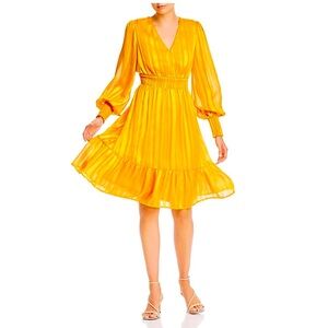 AQUA | NWT Metallic Yellow Marigold Party Dress | Size XS